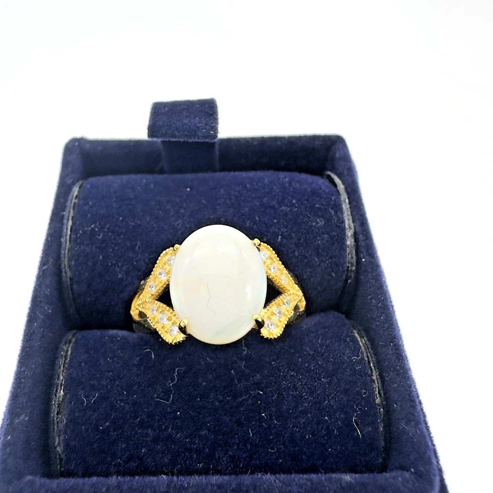 Anillo Stauer de Colección Plata de Ley 925 Diamante Real y Ópalo de Fuego Talla 6 Foto 2 de 4