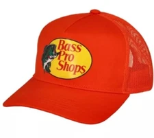 Bass Pro Shops Men's Trucker Hat Mesh Cap Orange Snap Back New