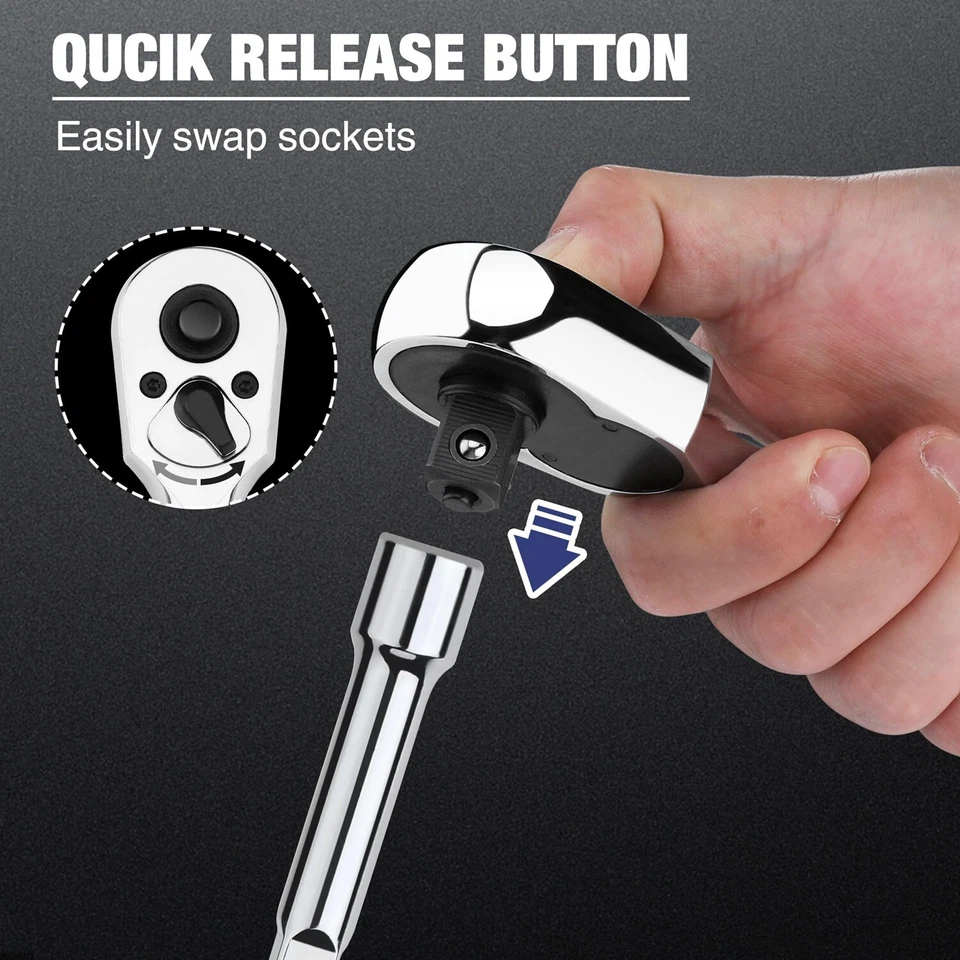 WORKPRO 3PCS Ratchet Set 72-Tooth 1/4" 3/8" 1/2" Dr Quick Release Ratchet Handle - Image 4 of 4