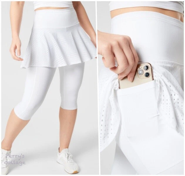 ATHLETA A-Game 2 in 1 Crop XL White, Stash Pocket Leggings w/ Tennis Skirt  NWT