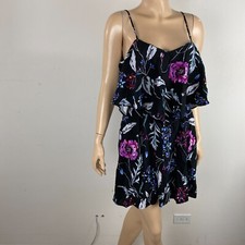 Express Dress Womens Black Multicolor Splashy Bold Print Floral Unique Pretty M