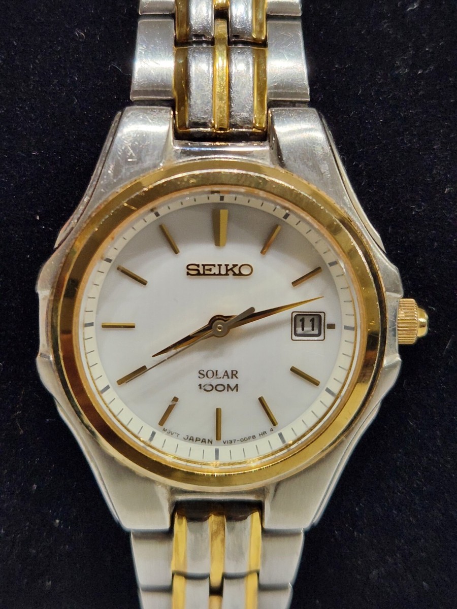 Seiko women's watch solar white dial two toned 100M WR date
