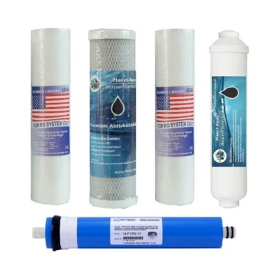 PLANET-AQUA Ersatzfilter Halbjahr 5 Stufen Umkehrosmose Osmose Wasserfilter+ Membrane 75 GPD