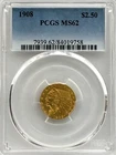 1908 $2.5 Indian Head Gold Coin, MS 62 PCGS.!