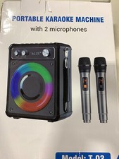 Portable Bluetooth Karaoke Machine with LED Lights  2 UHF Wireless Microphones