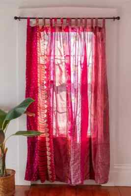 2 Pcs Vintage Silk Bohemian Curtain Patchwork Door Drape Window Decor Curtain