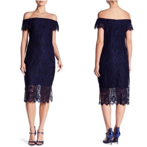 Nanette Lepore Dress Celestial Blue Lace Midi Off The Shoulder MSRP: $158 Nanette Lepore Dress Celestial Blue Lace Midi Off The Shoulder MSRP: $158