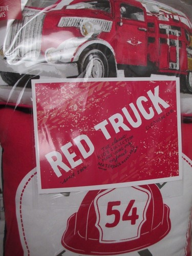 RED TRUCK Kids 4pc White Red Blue Firetruck Plaid Comforter Pillow Set - Twin - Picture 7 of 12