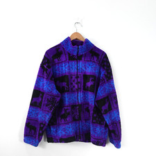 Vintage Polar Magic Jacket Women Large Purple Fleece Moose Snow Flake 90s Canada