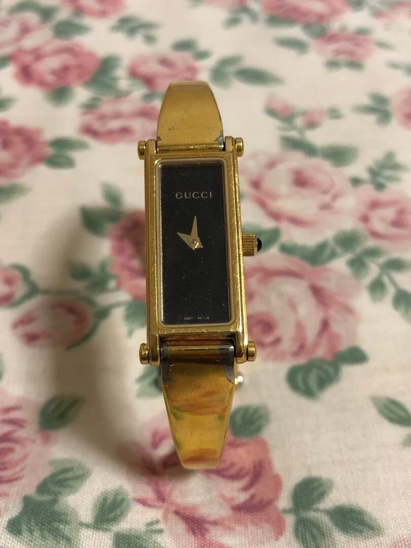 Montre bracelet analogique femme GUCCI 1500L quartz or noir authentique pile neuve w 11122