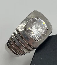 5.90CT Round Cut White Zircon Solid 935 Argentium Silver Men's Wedding Fine Ring