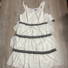 H by Halston Women’s Tiered Fringe Chiffon Cocktail Dress White Black  Size 10