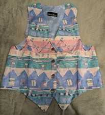 Vintage Nadia Embroidered PALE PASTEL Tapestry Women's SM Grandmacore Vest NEW