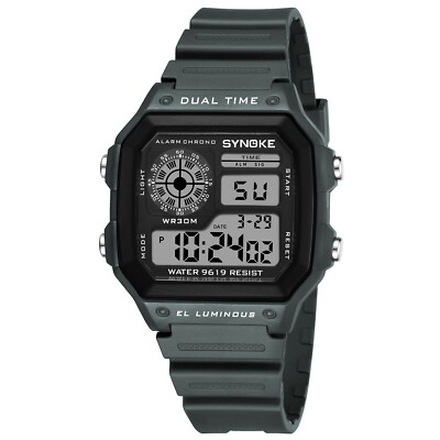 Army Green Mens Digital Watch Multifunction Waterproof Casual Wristwatch Sports