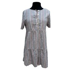 Madewell Women Multi Color Striped Babydoll Mini Dress Short Sleeve Boho L