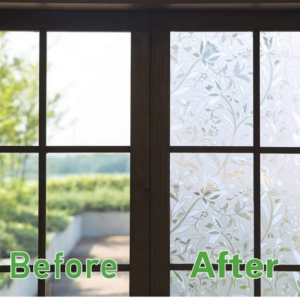 "Película para ventanas privacidad vitral 3D esmerilada decoración película floral 35,5""x78,7""" Foto 3 de 4