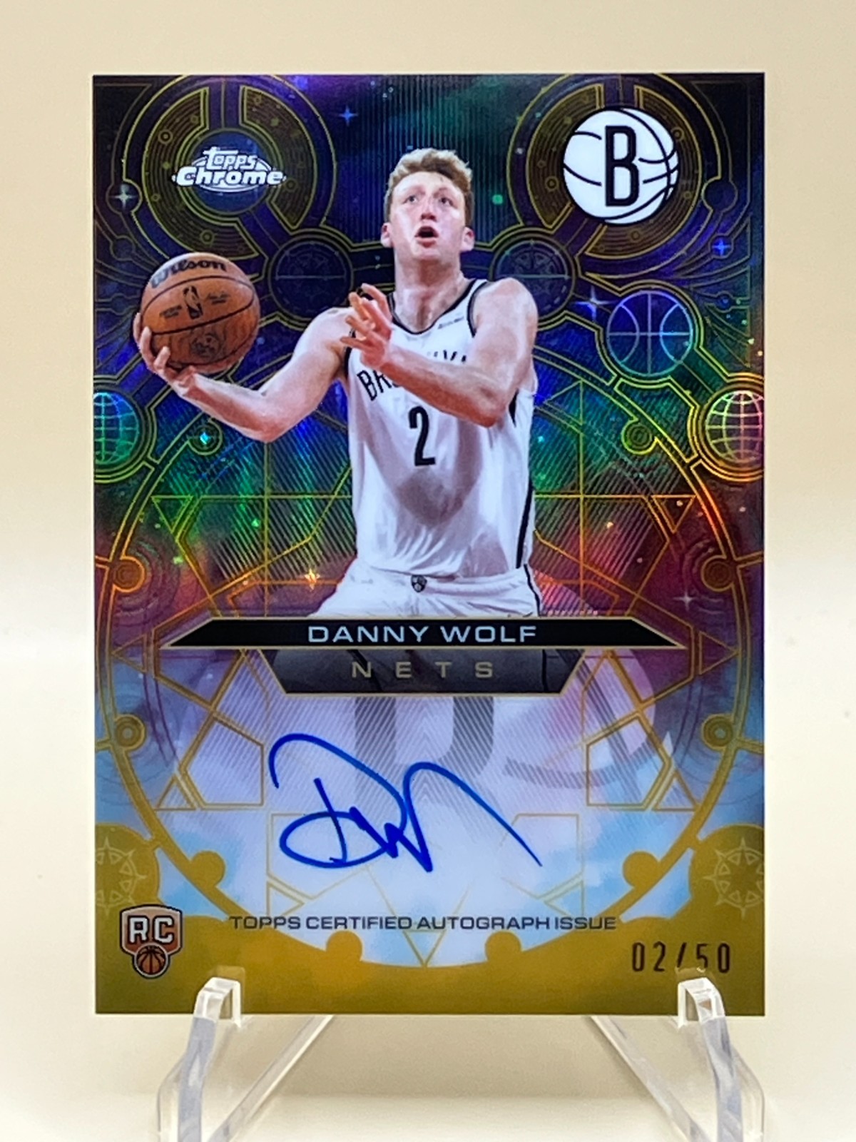 2025-26 Topps Chrome Update Danny Wolf Chromographs Gold Refractor Auto 02/50 RC