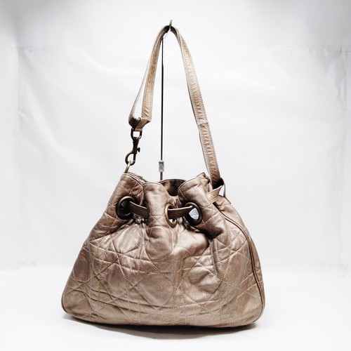 Christian Dior Brown Leather Quilted Drawstring Shoulder Bag 5667709