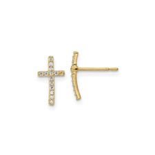14k Yellow Gold Cross Stud Earrings CZ Minimalist Christian Jewelry for Women