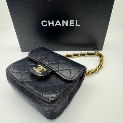CHANEL Mini Matelassé Lambskin CC Mark Black Waist Pouch Authentic Pre-owned