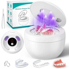 Upgraded Ultrasonic Retainer Cleaner Machine, 45kHz Ultrasonic Dentures Clean...