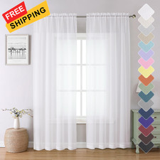 Lecloud White Sheer Curtains 84 Inches Long 2 40"W x 84"L Pack of 2 ,