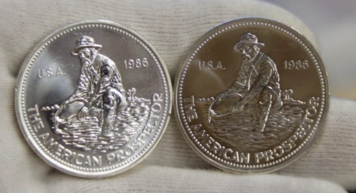 (2) 1986 Engelhard 1 oz Prospector Silver Rounds Nice Unc..