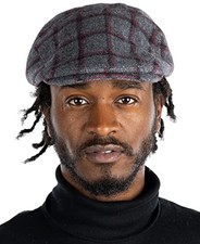 Men's Classic Wool Blend 6 3/4-7 1/8 Grey Plaid W/ Red  Black Check Slim 