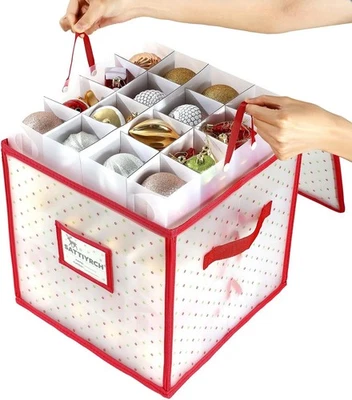 SATTIYRCH Plastic Christmas Ornament Storage Box 4 Tray Customizable Divider Dust-Proof