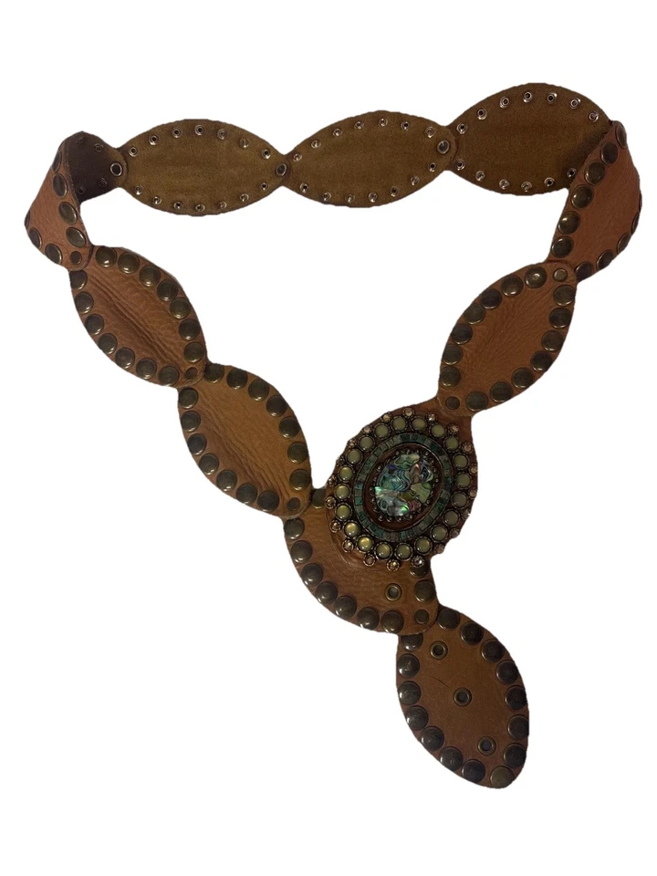 Cinto de quadril Leatherock couro marrom Abalone 38”-43,5” M L Rockabilly Western - Imagem 3 de 4