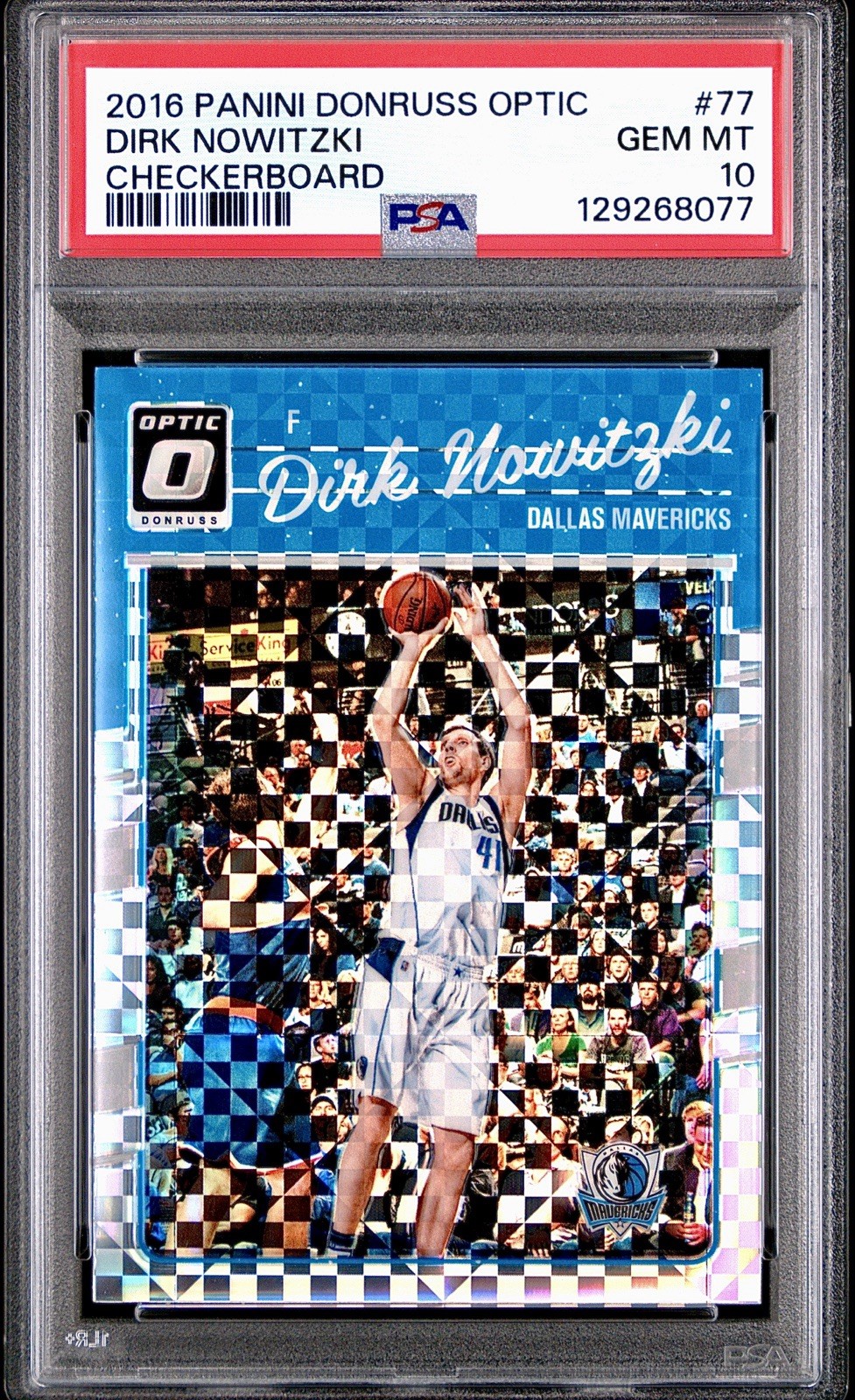 Dirk Nowitzki PSA 10 - 2016 Optic #77 CHECKERBOARD SSP - HOF - Mavericks
