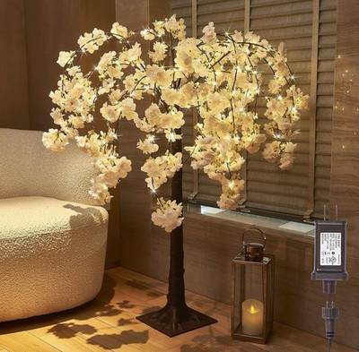 4' Cherry Blossom Tree with 228 LED Fairy Lights, Artificial Lighted Trees fo...