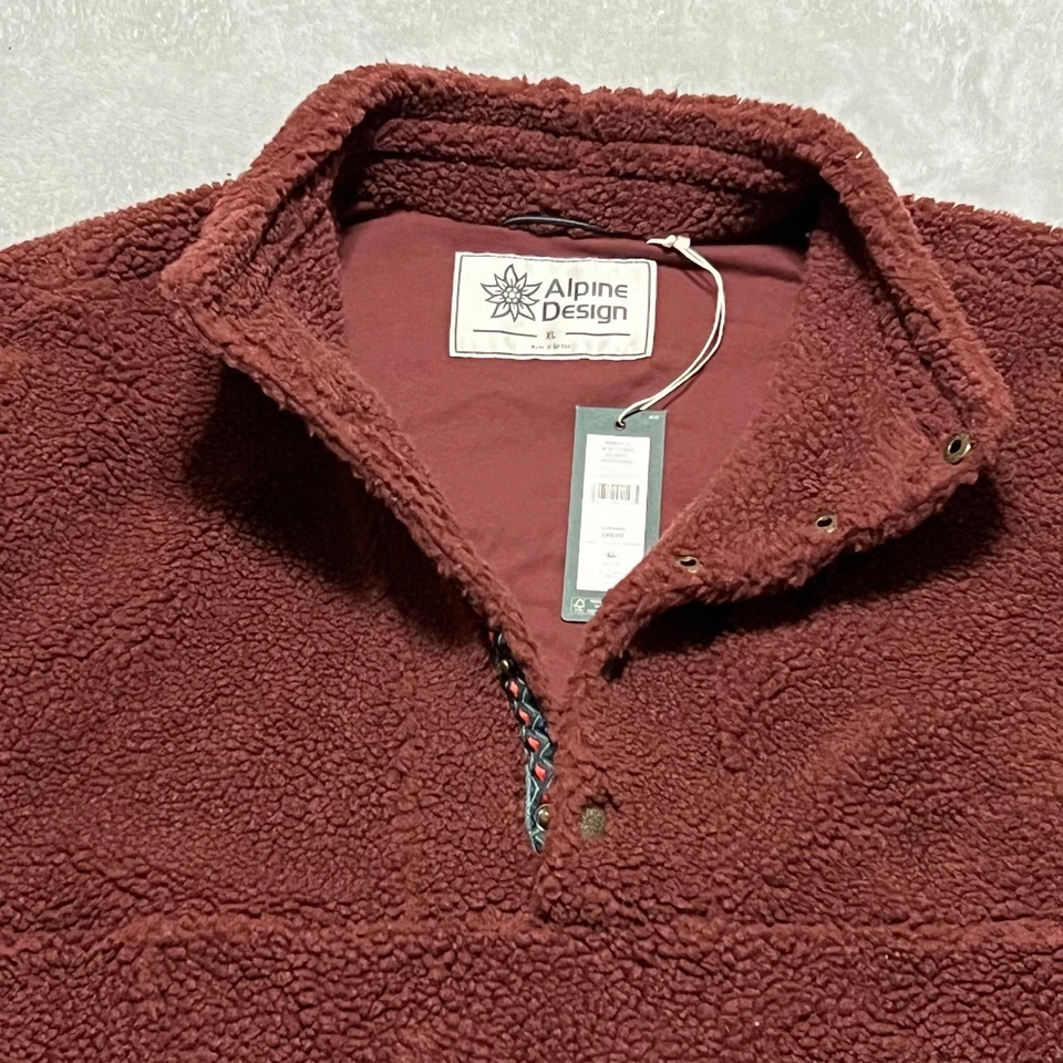 Pullover Sherpa Alpine Design para mujer XL marrón rojizo oscuro polar 1/4 chaqueta a presión nueva con etiquetas Foto 3 de 4