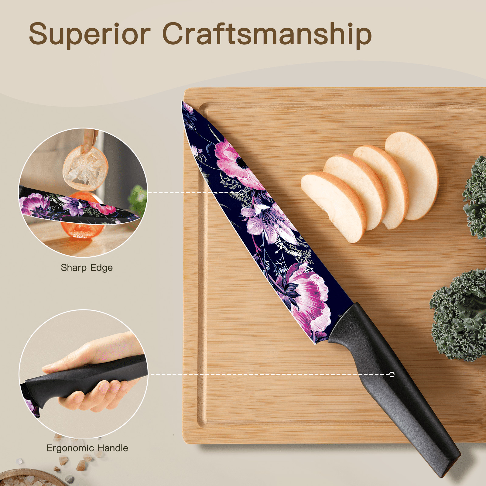 6 Piece Flower Kitchen Knife Set High Carbon Stainless Steel Knives Sets