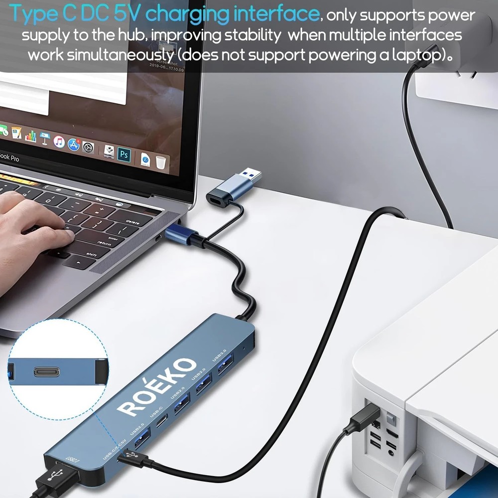 USB Hub 3.0,USB c hub,USB hub with Multiport Adapter, Splitter Grey-4