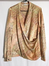 Liz Claiborne Woman-Yellow Green Peach Black Long Sleeve Crossover Blouse Top-1X