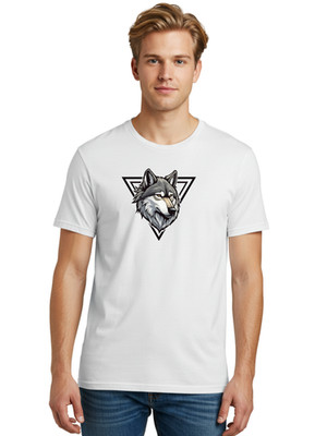 Wolf-Head-Triangle-Logo Mens Graphic Tee, 100% Cotton, Casual Summer Wear