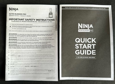 Ninja Nutrition Blender  Pro  BN400  Series  Owner's    & Quick Start Guide Book