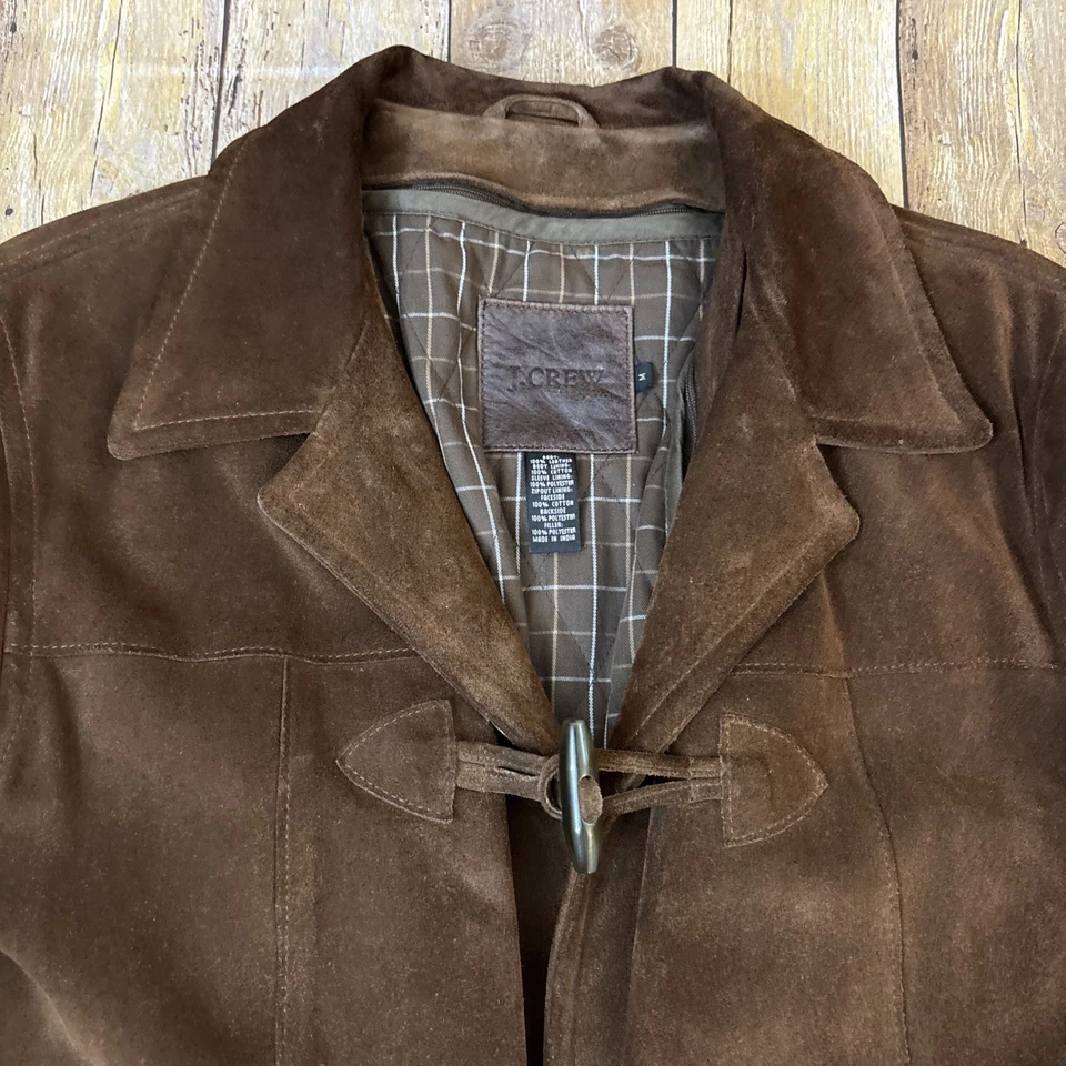 J Crew Suede Leather Toggle Coat Jacket Removable Plaid Lining Mens Medium - Image 4 of 4