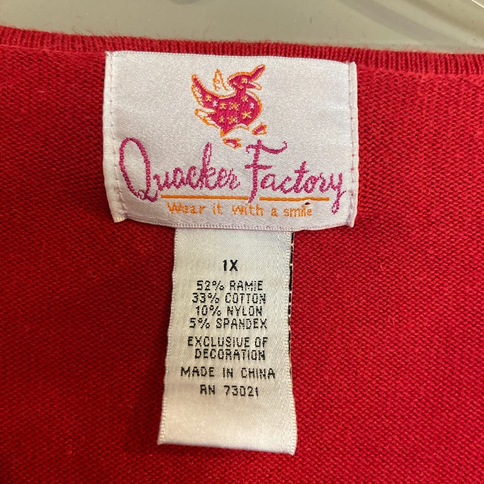 Quacker Factory Women's Size 1X Red Beaded Sleigh & Reindeer Christmas Sweater - Image 3 of 4