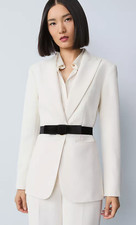 NEW ANN TAYLOR WINTER WHITE PETITE CREPE BELTED FITTED LONG BLAZER JACKET SZ 6P