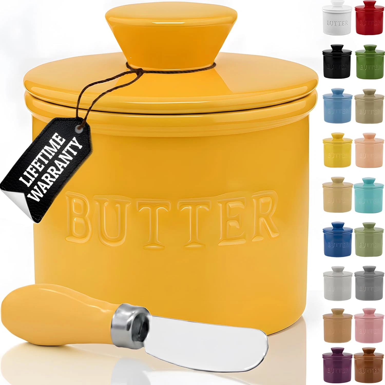 Butter Crock with Lid with Water Line, Ceramic French Butter Dish to Leave On Co