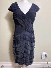 Adrianna Papell Blue Dress Size 8 Tiered Back Zip Iridescent Stretch Party Fancy