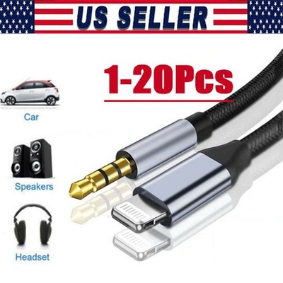 8 Pin to 3.5mm AUX Audio Car Adapter Cord For iPhone 14 13 12 11 Pro Max 8 X Lot
