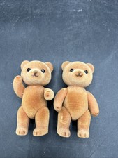 Vintage Miniature Flocked Brown Teddy Bears Lot of 2 Unbranded Dollhouse Figures