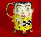 Vtg 80s Irina Zaytceva Whimsical Art Pottery Mug Figural Woman Ladybugs Signed