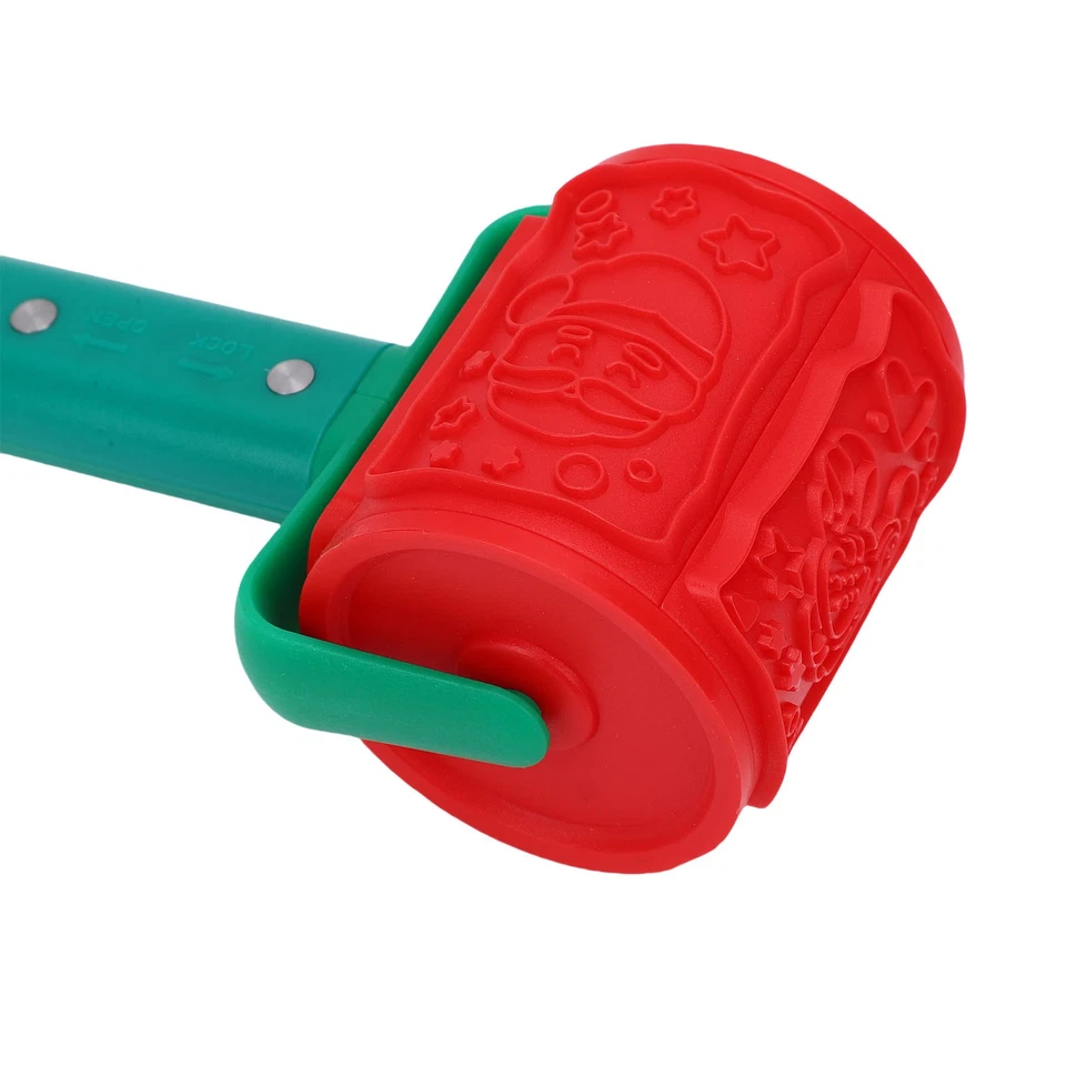 Christmas Rolling Pin Cookie Mold Baking Embossed Cutter Red Roller - Image 2 of 4