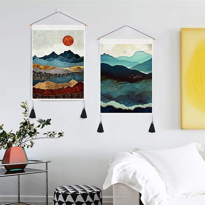 Berg Wandteppich mit Quasten 2er Pack Japanische Wandbilder für Heimdekoration
