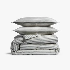 Full/Queen Relaxed Linen Stripe Duvet Cover  Sham Set Cove  Parchment