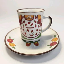 Vtg Fred Roberts Co Strawberry Apron Cup Mug & Saucer Japan San Francisco Kitsch